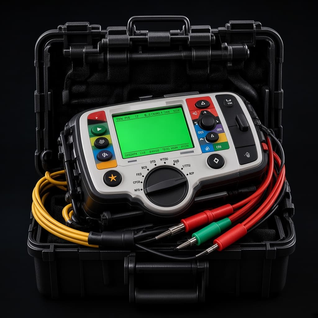 Multifunction installation tester with test leads.
